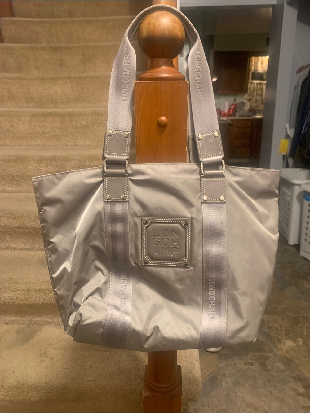 Longchamp Light Gray Nylon Shopper Tote